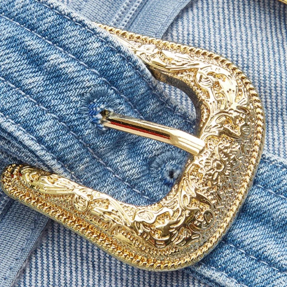 Commense Halter Neck Buckle Detail Denim Dress - Picture 6 of 9
